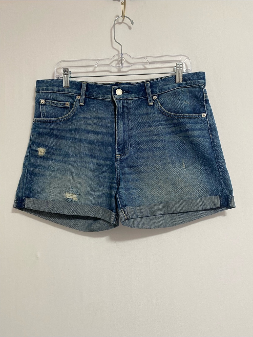 GAP Distressed Rolled-Hem Denim Shorts - Blue